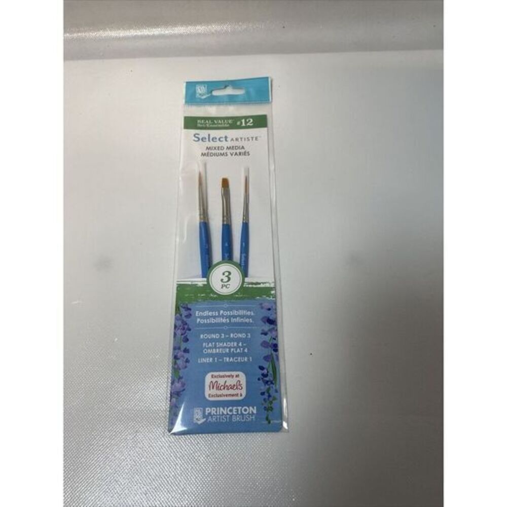 Princeton Select # 12 3 Pc Set Round‎ 3, Flat Shader 4 & Liner 1 NWT